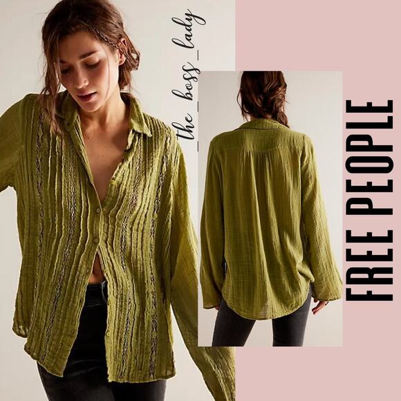 Free People Tops - SOLD -D- Free People button-down shirt XS floral eyelet lace boho top cotton